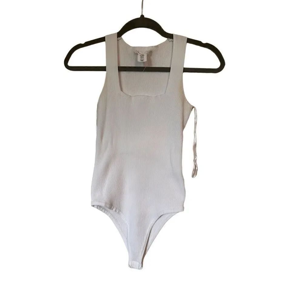 Happily Gray Women’s White Ribbed Tank Top Snap Bodysuit Medium